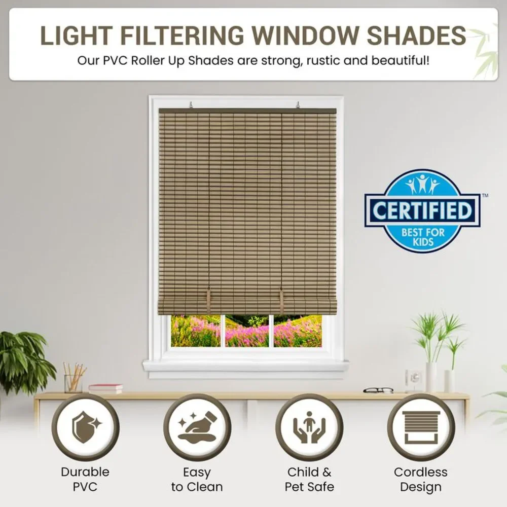 PowerSellerUSA Oval Cordless Blinds, Roll-Up Roller Shades for Windows and